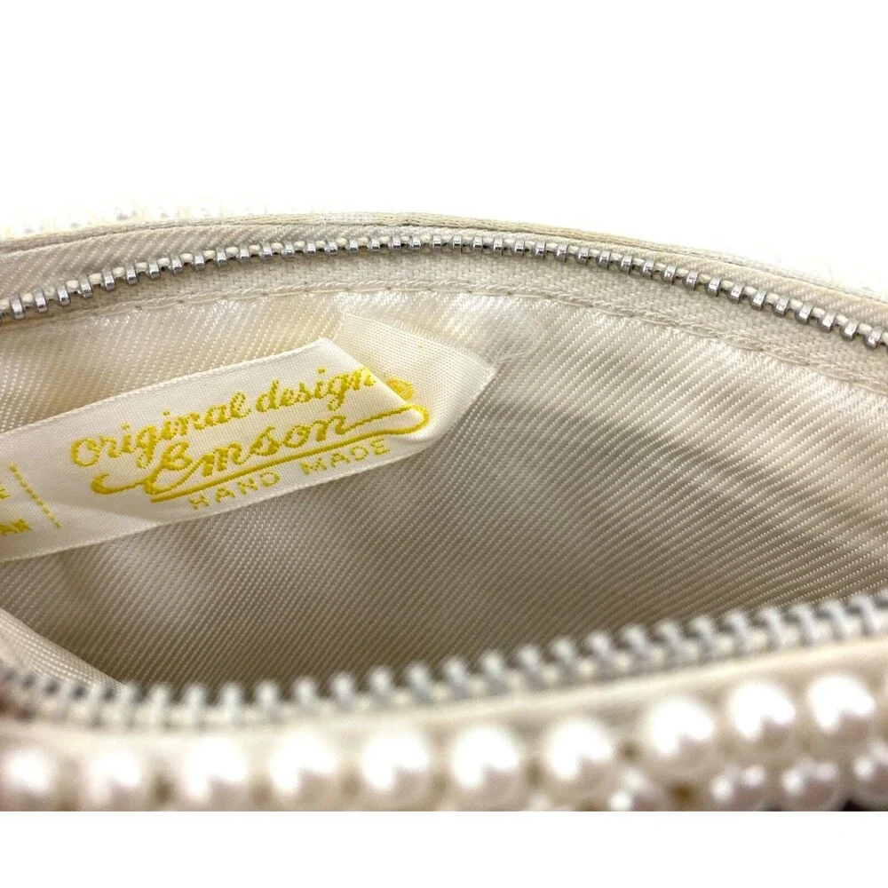Vintage 1960s Emson White Glass Beaded Small Clutch Zip Hand Made Formal Wedding